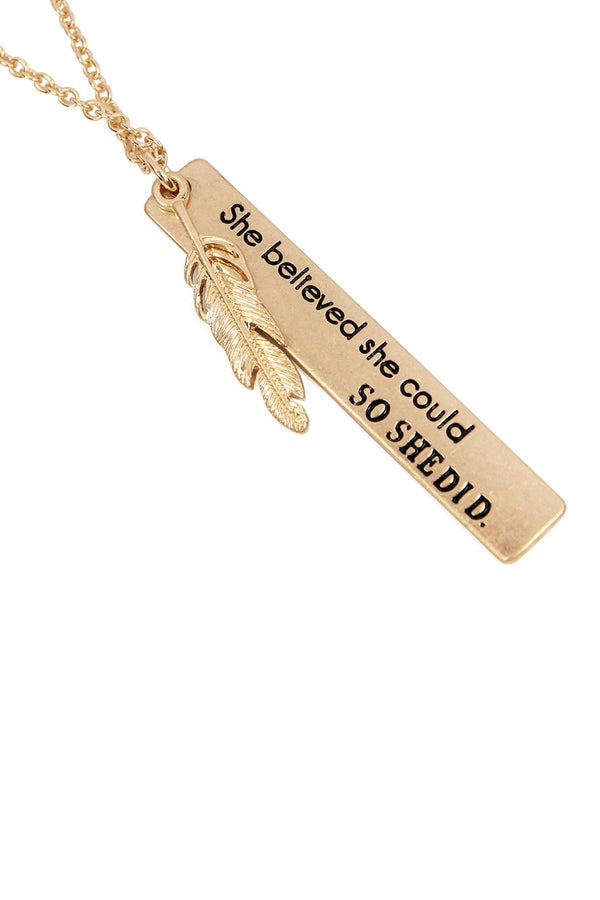 17160 - "She Believed She Could" Message Charm Pendant Necklace