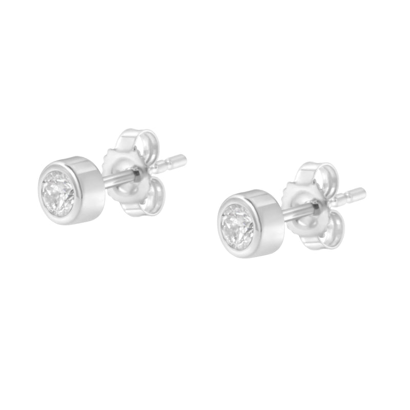10K White Gold 1/5 Cttw Round Brilliant-Cut Near Colorless Diamond Bezel-Set Stud Earrings (H-I Color, I1-I2 Clarity)