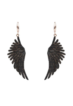 Angel Wing Drop Earrings Rosegold Black CZ