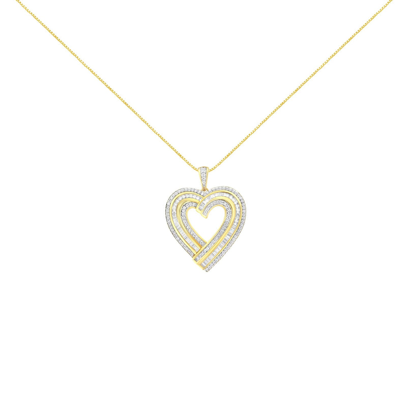 14K Yellow Gold Plated .925 Sterling Silver 1 3/8 Cttw Baguette Diamond Composite Heart 18" Inch Pendant (I-J Color, I1-