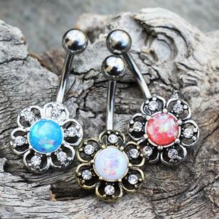 316L Stainless Steel Synthetic Opal Floral Navel Ring