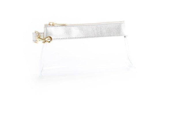 Stunning Silver CLEAR IT BAG • Pouch  -Leather Trim