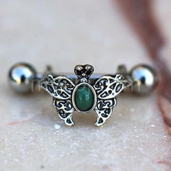 316L Stainless Steel Ornate Green Butterfly Cartilage Cuff Earring
