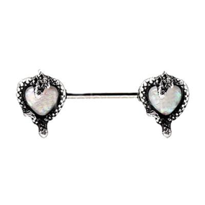 316L Stainless Steel Synthetic Opal Heart With Snake Nipple Bar