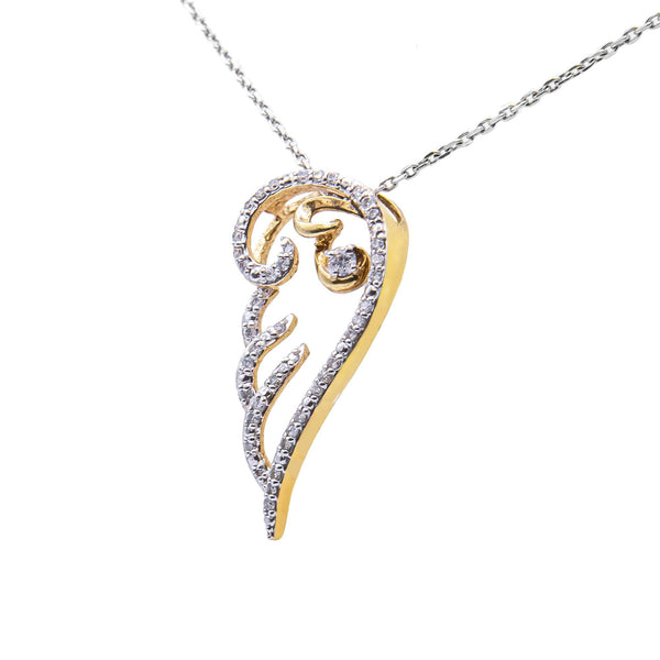 Yellow Plated Sterling Silver Diamond Angel Wing Pendant Necklace (1/4 Cttw, H-I Color, I1-I2 Clarity)