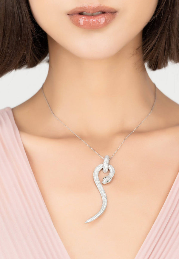 Anaconda Snake Pendant Necklace Silver White