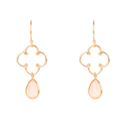 Open Clover Gemstone Drop Earring Rosegold Rose Quartz