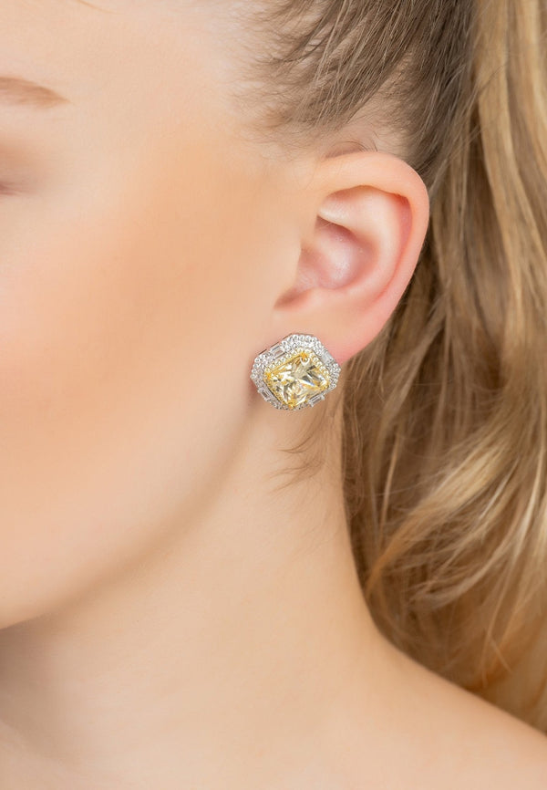 Madeleine Large Stud Earrings Silver Yellow Topaz