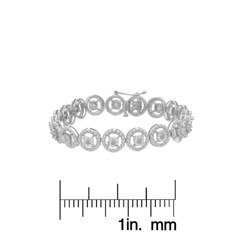 .925 Sterling Silver 1.0 Cttw Diamond Nested Circle Miracle Set Open Wheel 7" Fashion Link Bracelet (I-J Color, I3 Clari