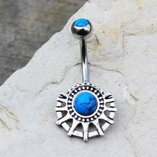 316L Stainless Steel Ornate Turquoise Navel Ring