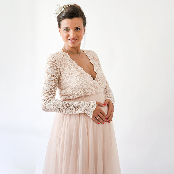 Maternity Pink Blush Tulle and Lace Dress, Pastel Pregnancy Dress #7011