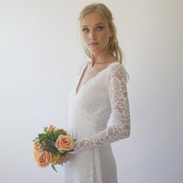 Wrap Lace Wedding Dress  With Long Sleeves #1287