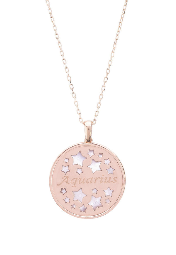 Zodiac Mother of Pearl Gemstone Star Constellation Pendant Necklace Aquarius