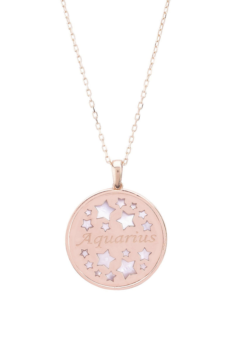 Zodiac Mother of Pearl Gemstone Star Constellation Pendant Necklace Aquarius
