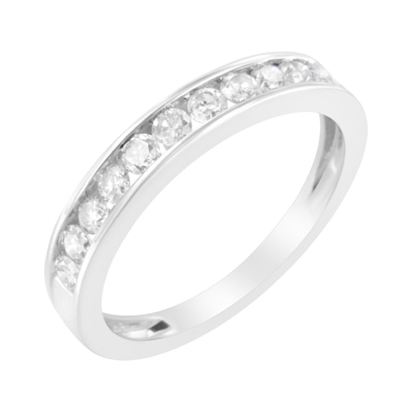 IGI Certified 1/2 Cttw Diamond 10K White Gold Channel Set Band Style Ring (J-K Color, I2-I3 Clarity) - Size 9