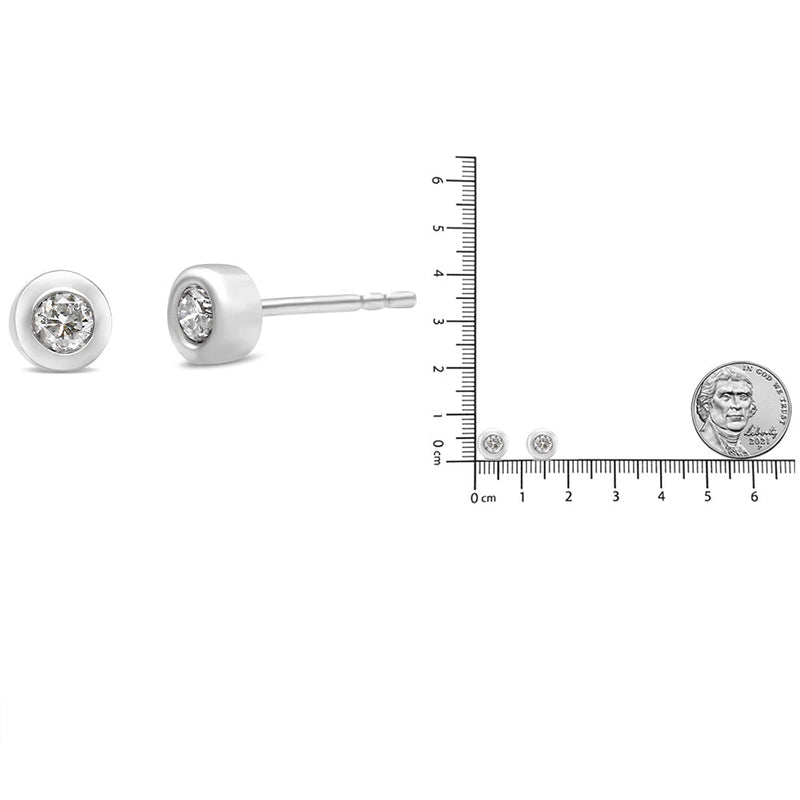 10K White Gold 1/5 Cttw Round Brilliant-Cut Near Colorless Diamond Bezel-Set Stud Earrings (H-I Color, I1-I2 Clarity)