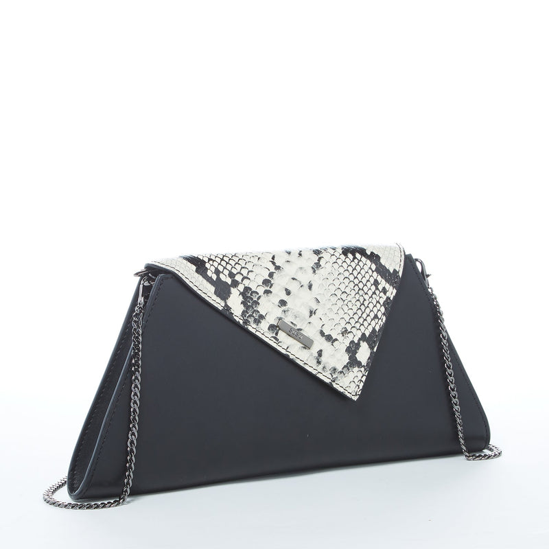 Angelica Leather Clutch Black Snakeskin