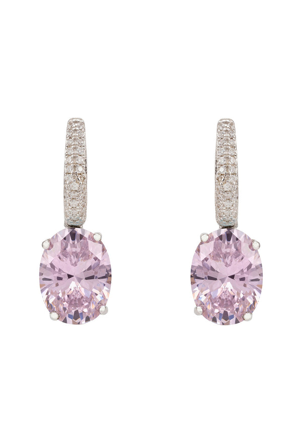 Alexandra Oval Drop Earrings Silver Morganite