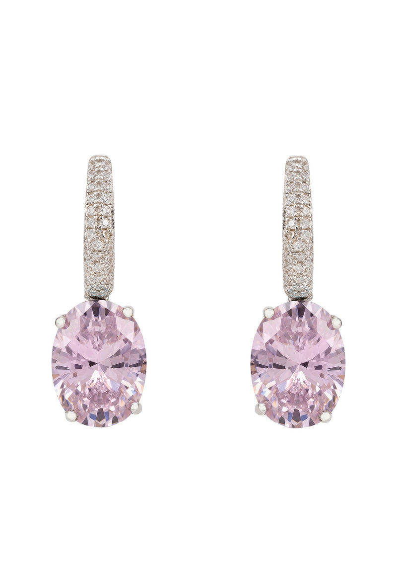 Alexandra Oval Drop Earrings Silver Morganite