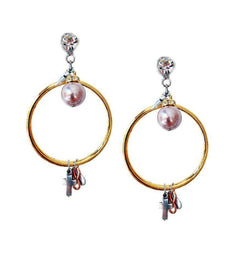 Gold Dangle and Drop Earrings With Rose Pearls, Rhinestones, Brass and Charms. Hoop Earrings, Boho Chic Earrings, Boho C