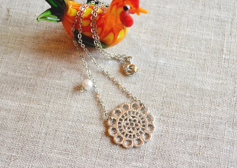 White Gold  Lace Necklace
