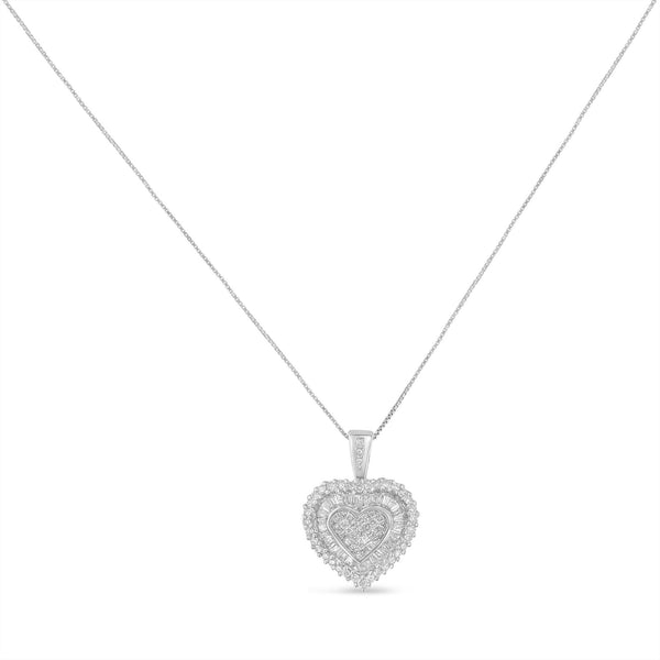 10K White Gold 1 Cttw Multi Cut 1 Cttw Diamond Heart Pendant Necklace (H-I, I1-I2)
