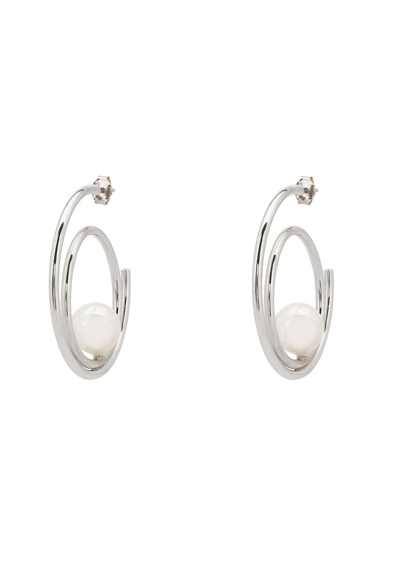 Double Hoop Pearl Earrings Silver