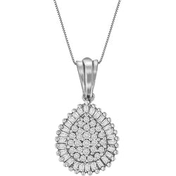 10K Yellow Gold 1/2 Cttw Round and Baguette Cut Diamond Oval Burst 18" Pendant Necklace (J-K Color, I1-I2 Clarity)