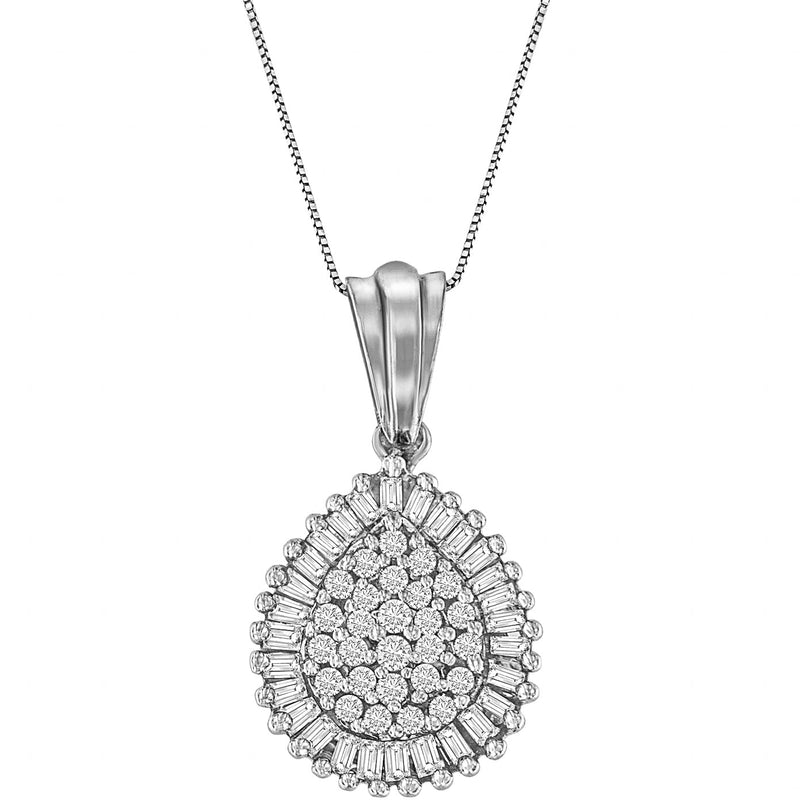 10K Yellow Gold 1/2 Cttw Round and Baguette Cut Diamond Oval Burst 18" Pendant Necklace (J-K Color, I1-I2 Clarity)