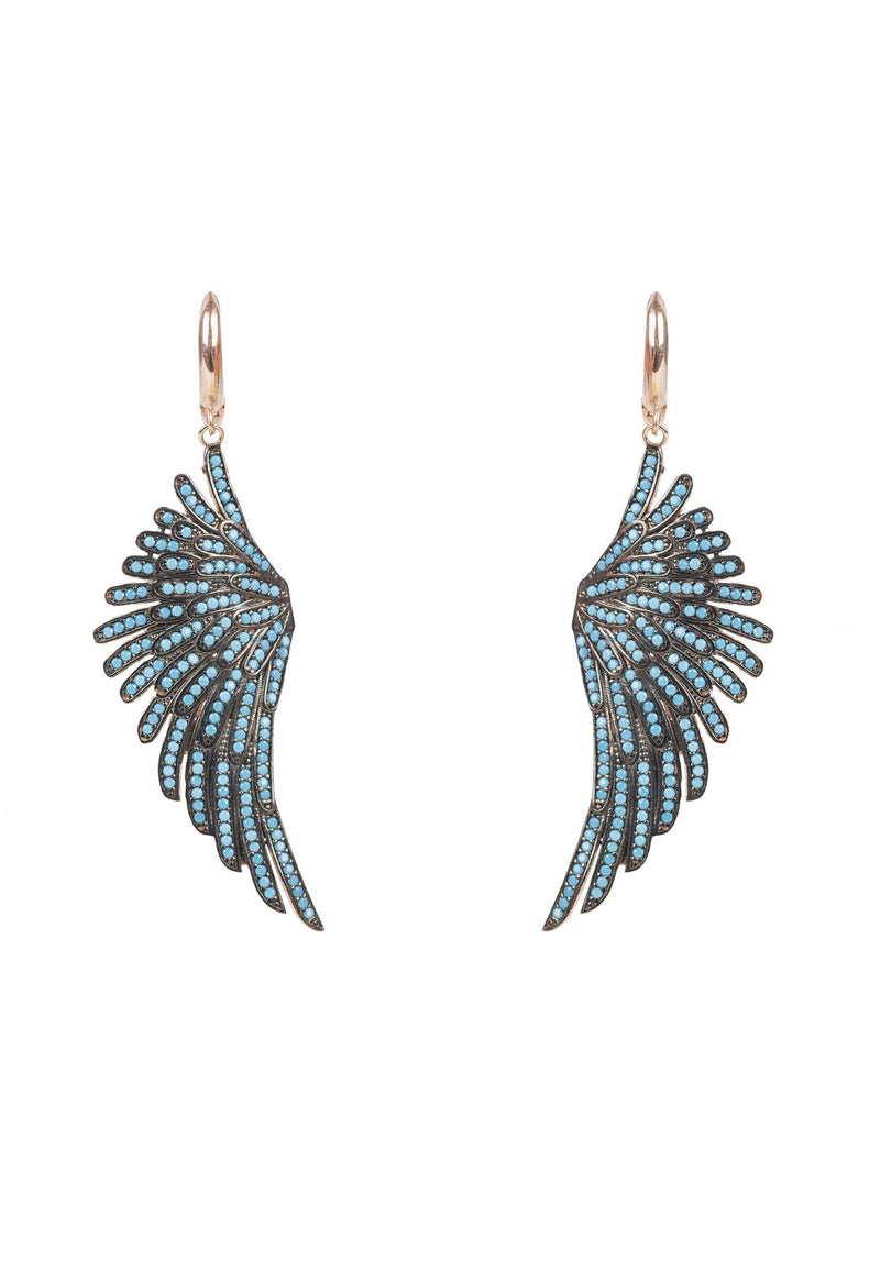 Angel Wing Drop Earring Rosegold Turquoise Blue