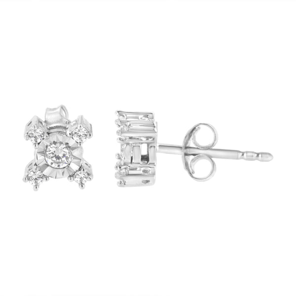 .925 Sterling Silver 1/4 Cttw Miracle Plate Set Round and Princess-Cut Diamond "X" Shaped Stud Earrings (I-J Color, I2-I