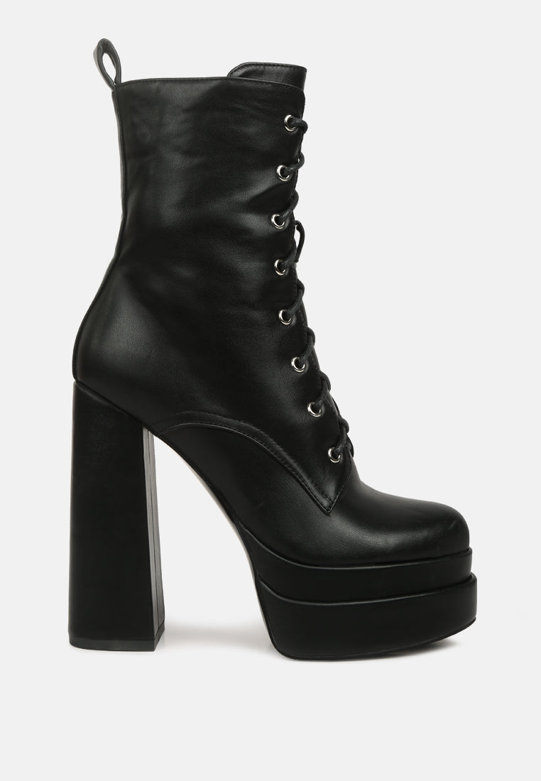 Meows Faux Leather High Heel Platform Ankle Boots