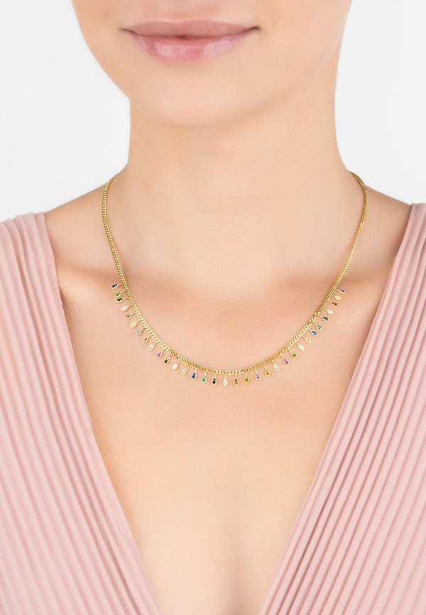 Rainbow Droplets Necklace Gold