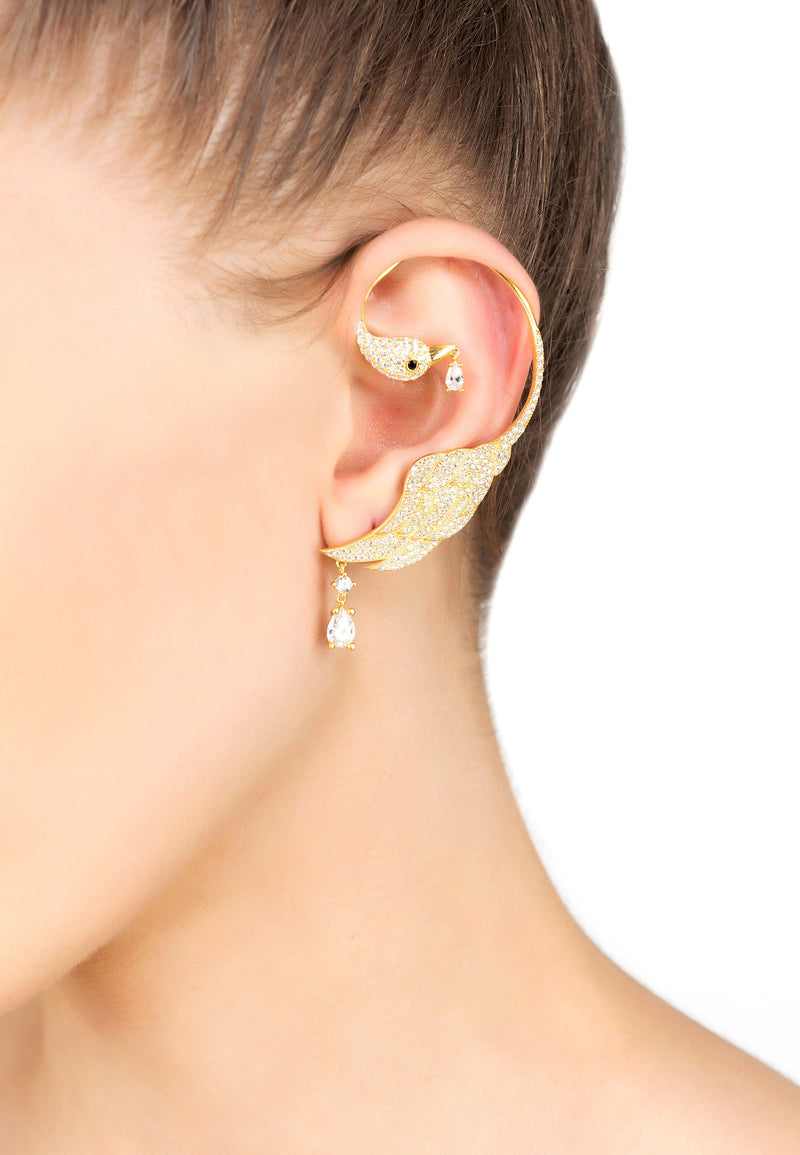 Bird of Paradise Ear Climber White Gold