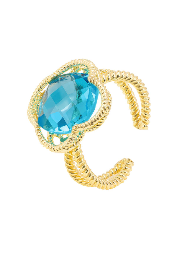 Open Clover Gemstone Cocktail Ring Gold Blue Topaz