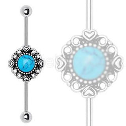 316L Stainless Steel Vintage Charm Industrial Barbell With Turquoise Stone