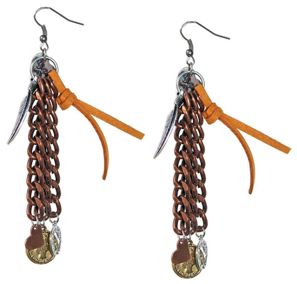 Chandelier Earrings in Deerskin Leather With Beautiful 18kt Gold Plated Coins Charms.