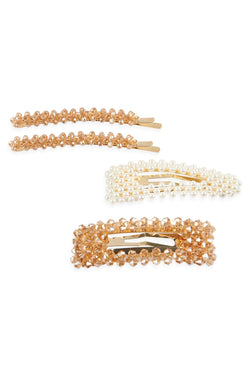 Hdh2623 - Glass Beads and Pearl Hair Pin Set