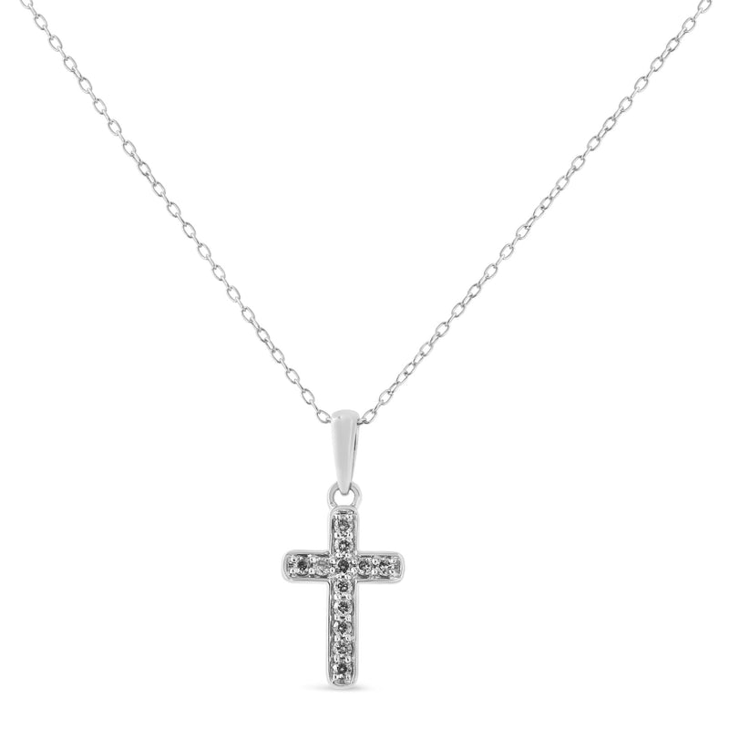 .925 Sterling Silver 1/4 Cttw Prong Set Round-Cut Diamond Cross 18" Pendant Necklace (J-K Color, I2-I3 Clarity)