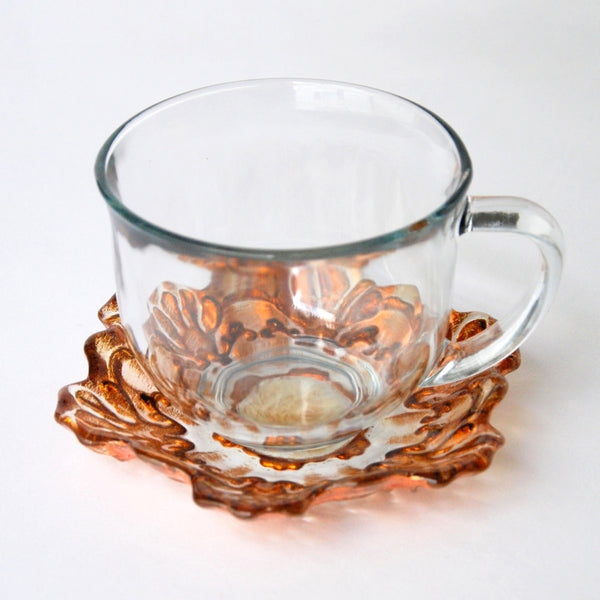 Set/2 LACE 18oz Jumbo Cup and Saucer Copper/Clear