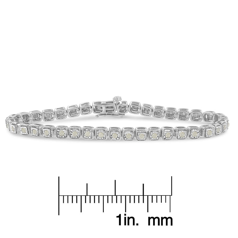 .925 Sterling Silver 1.0 Cttw Diamond Miracle-Set Square Milgrain 7" Link Tennis Bracelet (I-J Color, I3 Clarity)