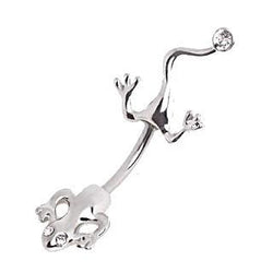 316L Surgical Steel Lizard Navel Ring With Clear CZ on Tail