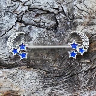 316L Stainless Steel Jeweled Moon and Star Nipple Bar
