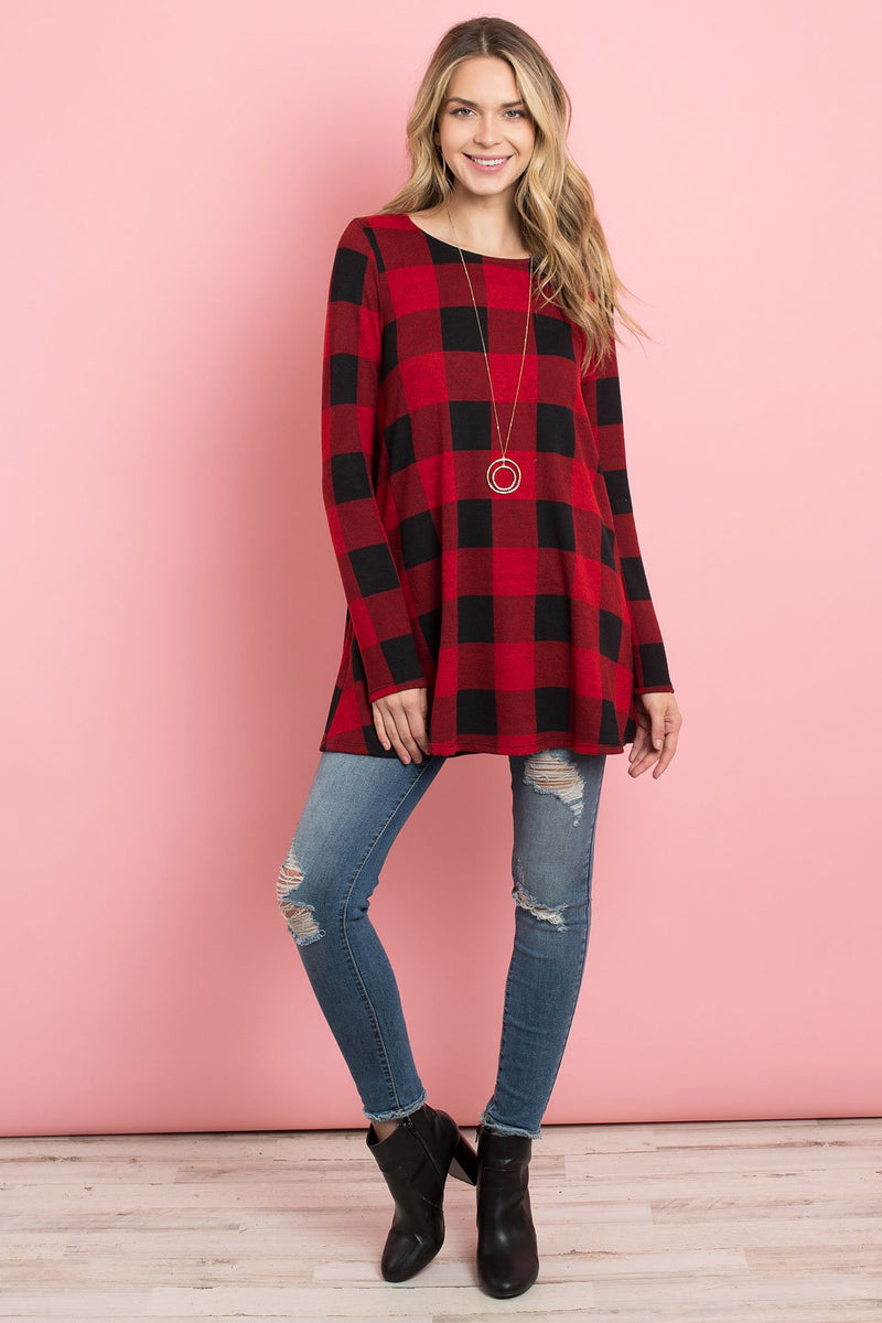 Plaid Long Sleeves A-Line Top