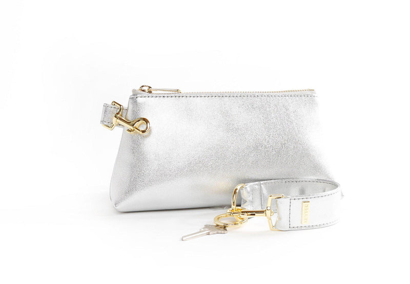 Stunning Silver PREMIUM LEATHER IT BAG • Pouch