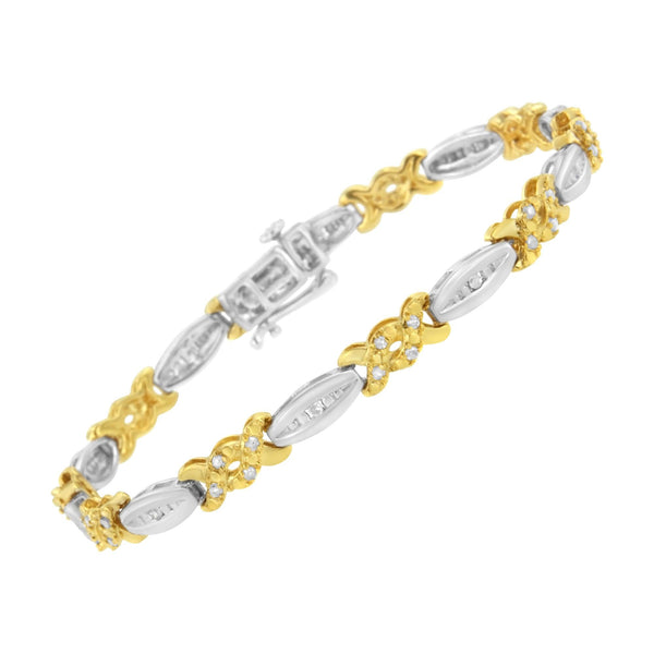 10K Yellow Gold Plated .925 Sterling Silver 1/2 Cttw Channel Set Round-Cut Diamond X Link Bracelet (I-J Color, I2-I3 Cla