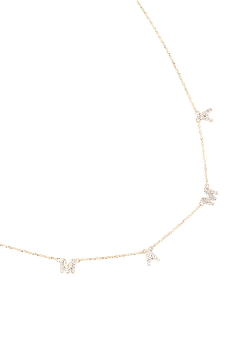 "Mama" Cubic Zirconia Brass Letter Necklace