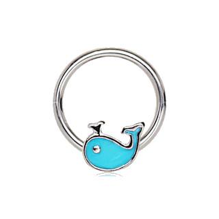 316L Stainless Blue Whale Snap-In Captive Bead Ring / Septum Ring