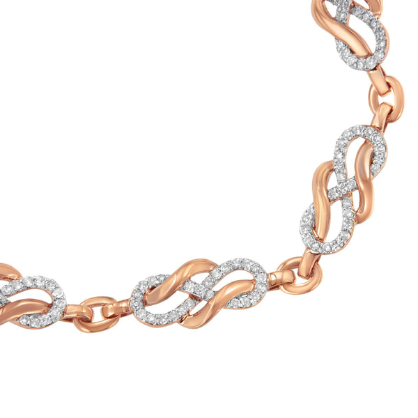 10K Rose Gold 1.0 Cttw Diamond Infinity Loop and Swirl Link Bracelet (I-J Color, I2-I3 Clarity) - 7.25" Inches
