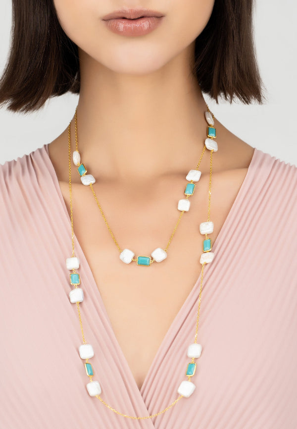 Sicily 120cm Necklace Gold Turquoise